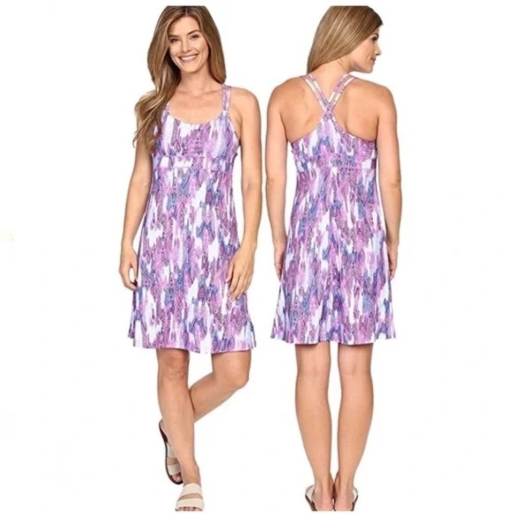 Marmot 'Taryn' Purple Pink Fuchsia Print Strappy Athletic Sun Dress Women's M